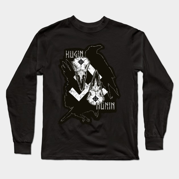 Hugin and Munin, Odin’s ravens - huginn, muninn, raven, skull, rune, night, dark sticker, death, goth Long Sleeve T-Shirt by SSINAMOON COVEN